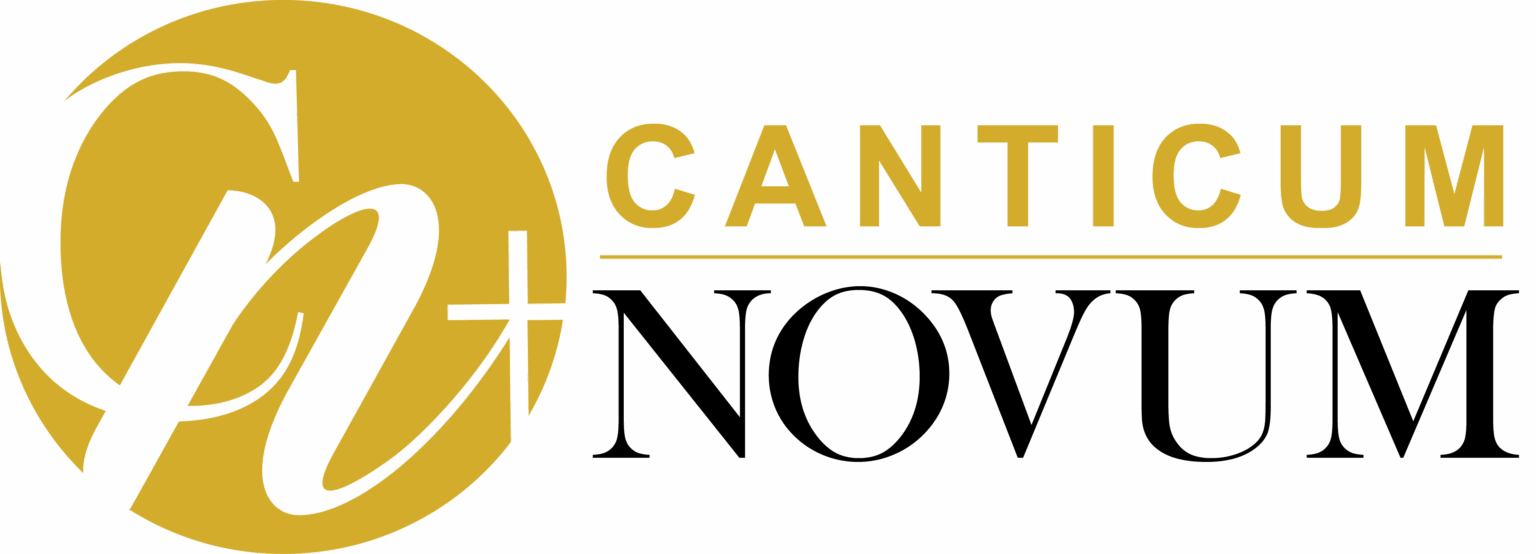 Canticum Novum logo with stylized CN monogram in gold beside the word "Canticum" in all caps and underlined